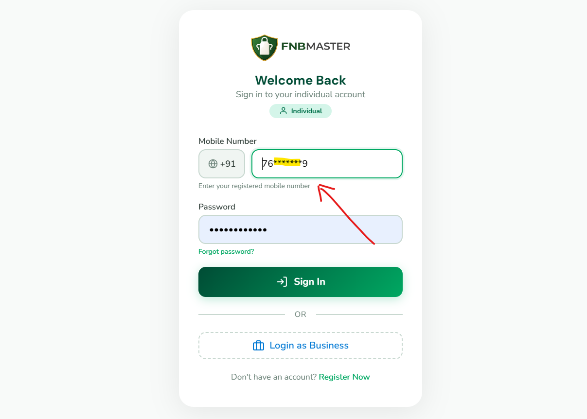Login form filled