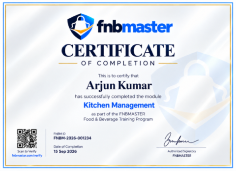 Sample FNBMASTER certificate